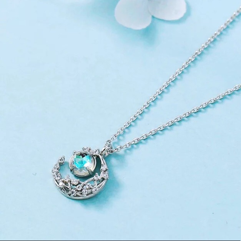 S925 Sterling Sliver Crystal Moon Opal Choker - Picture 4 of 6